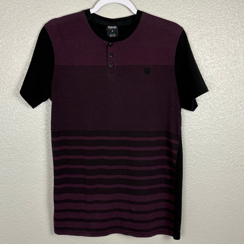 Zoo York Men's Size Medium Purple Black Striped Henley Neck Short Sleeve Shirt